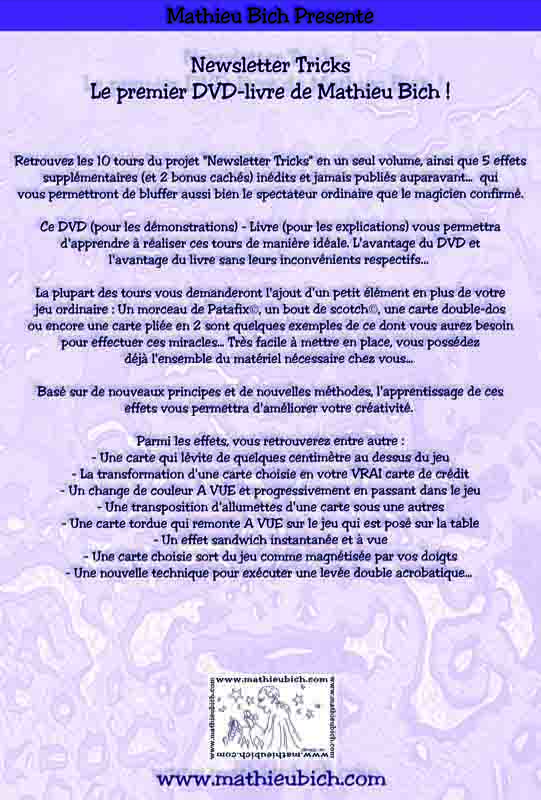 Description du videolivre Newsletter DVD de Mathieu Bich