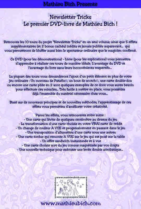 Description du videolivre Newsletter DVD de Mathieu Bich